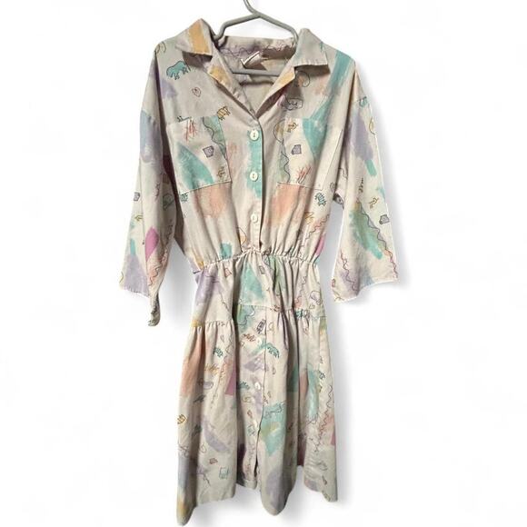 Amazing vintage 80s kids dress pastel abstract pattern - Picture 1 of 4